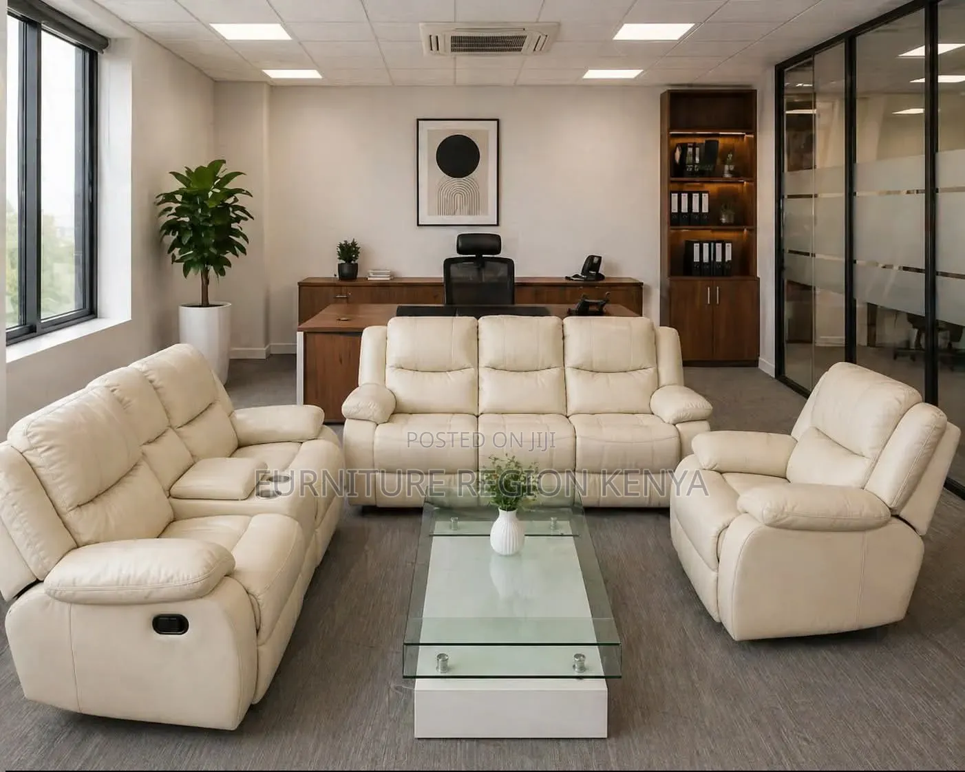 Six-Seater Light Gray Recliner Sofa
