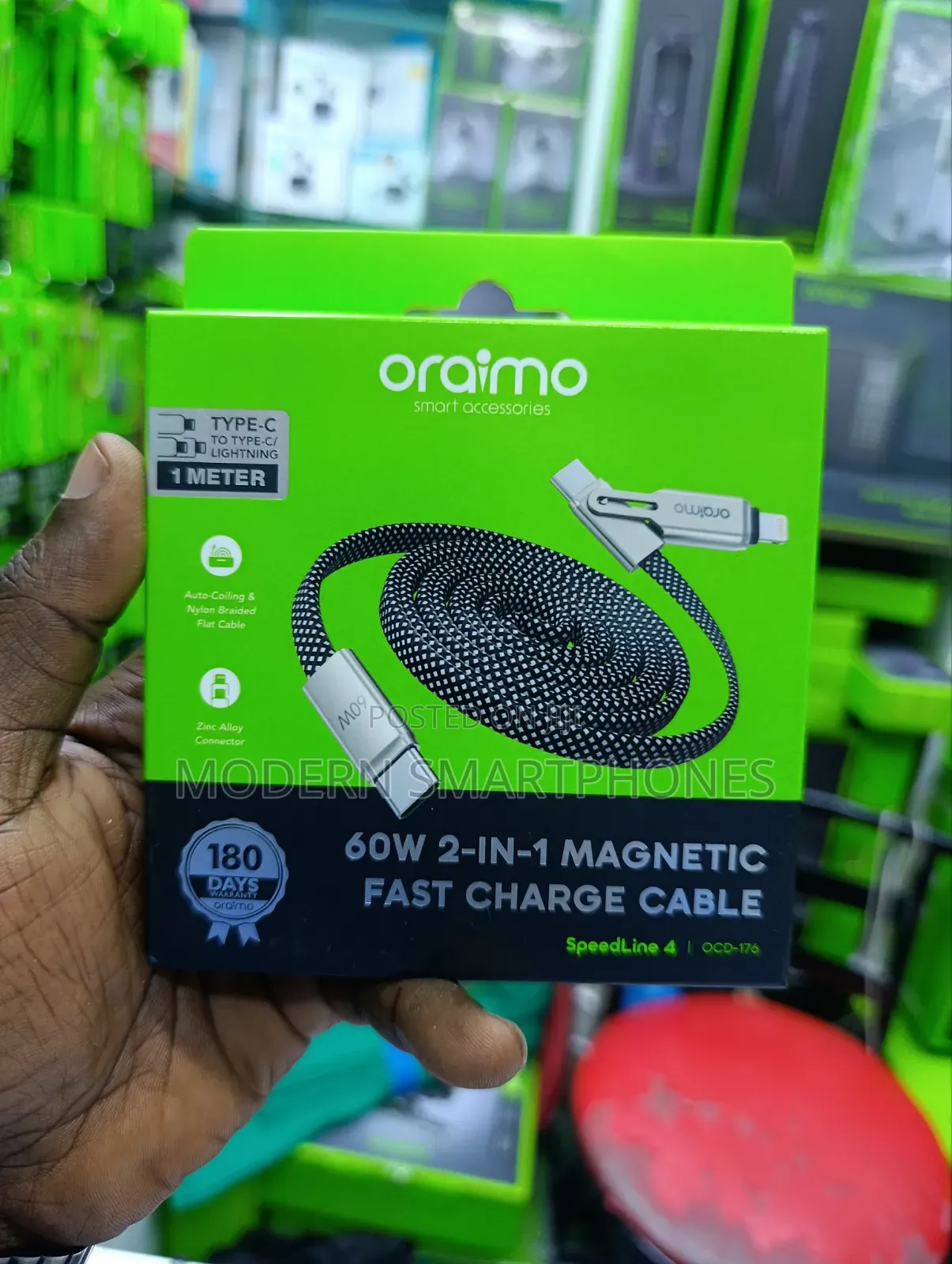 Oraimo SpeedLine 4 60W 2-in-1 Magnetic Fast Charge Cable.