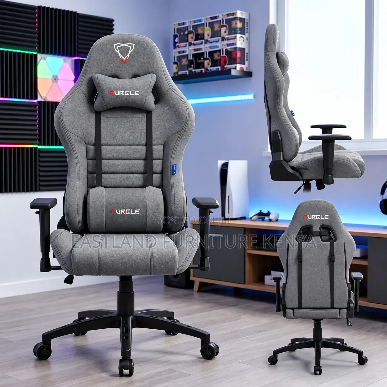 Premium Grey Ergonomic Gaming Chair With Headrest and Lumbar Support