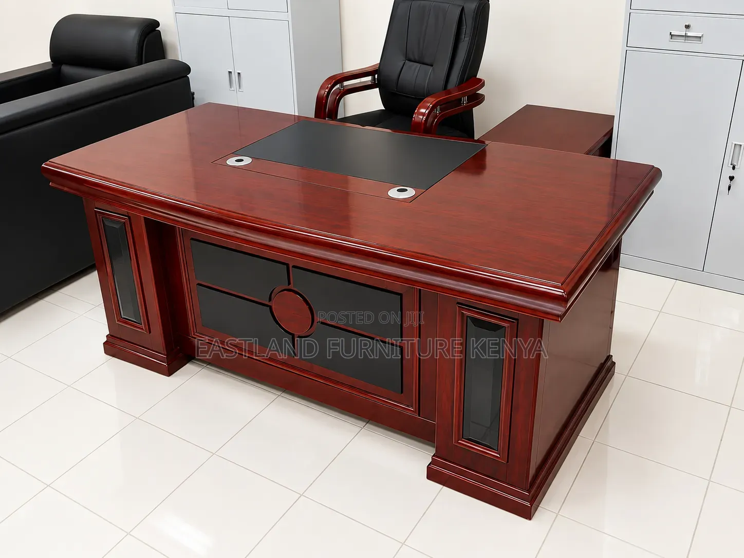 Luxury Mahogany Executive Office Desk With Black Accents