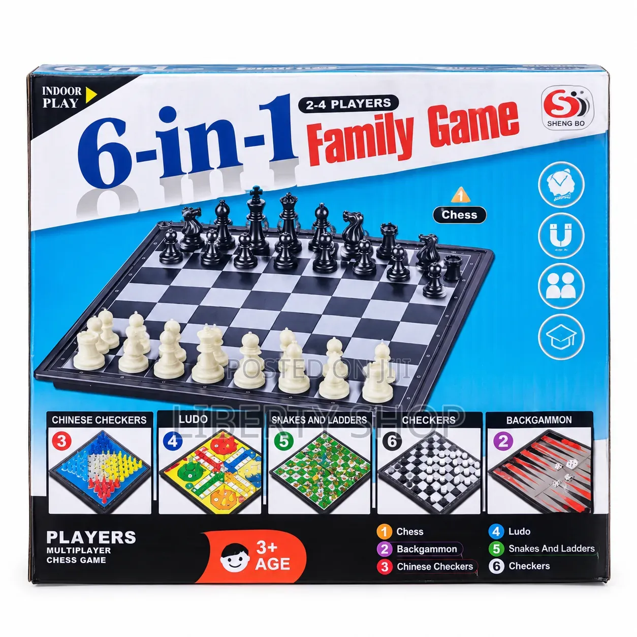 6-in-1 Family Board Game Set – Chess, Checkers, Ludo,