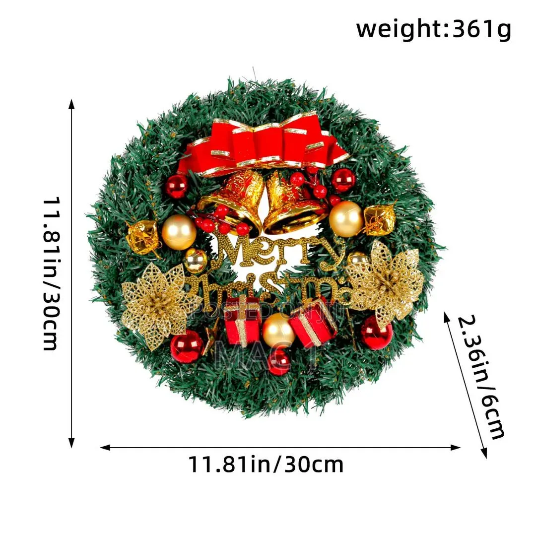 30cm Decorative Christmas Door Wreath With Bells & Ornaments