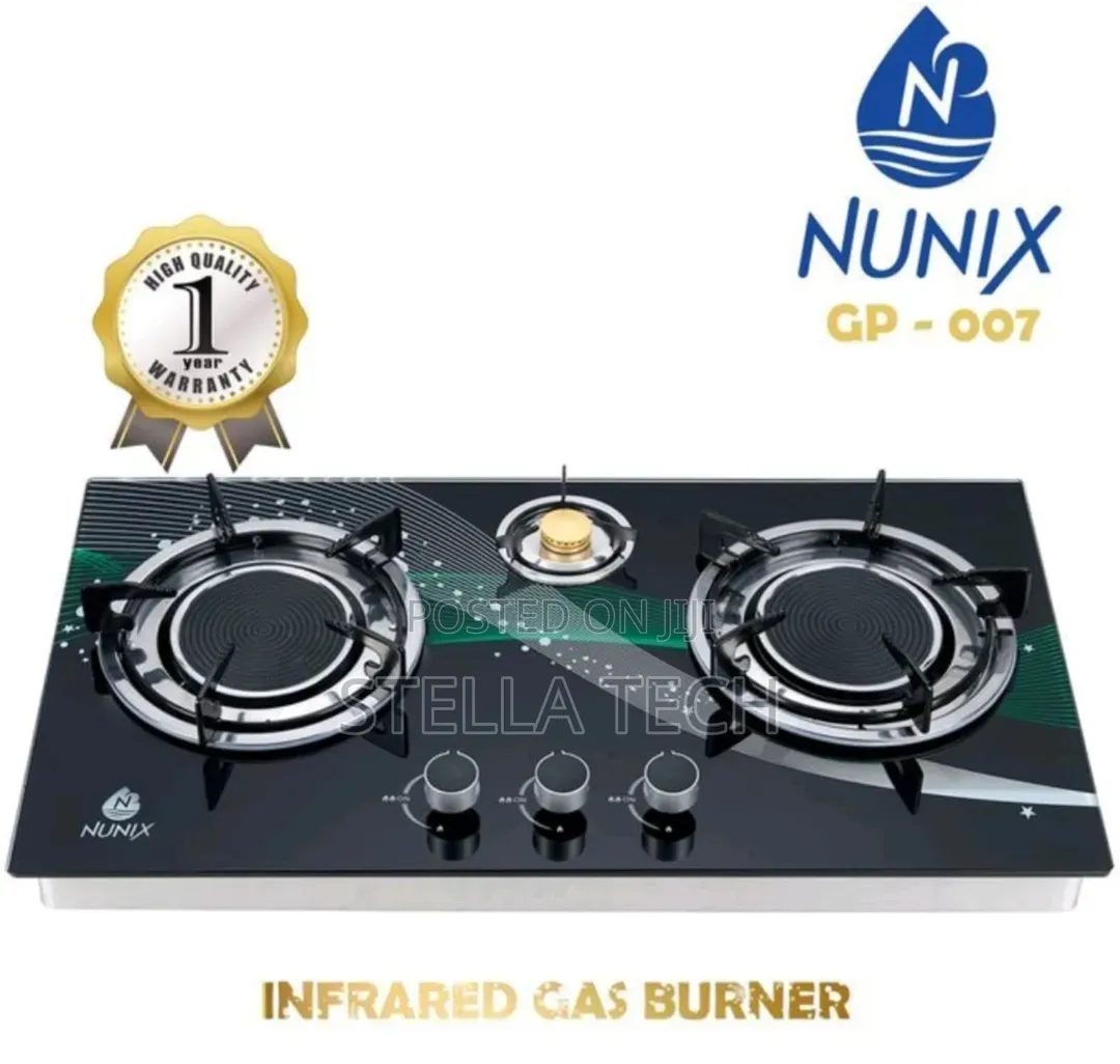 Nunix 3 Burner Low Gas Consumption Glass Top Table Infrared Cooker