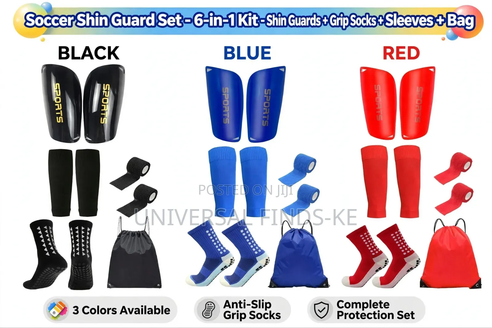 Complete Soccer Player Kit With Shin Guards and Storage Bag