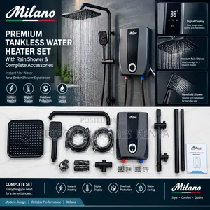 Black Milano Tankless Water Heater Rainshower Set Dual Instant Shower