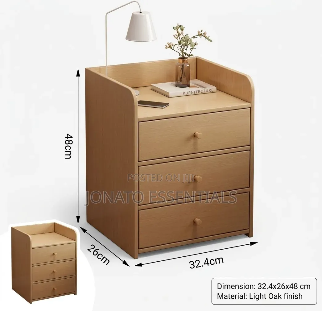 Modern 3 Drawer Wooden Bedside Table Nightstand Organizer