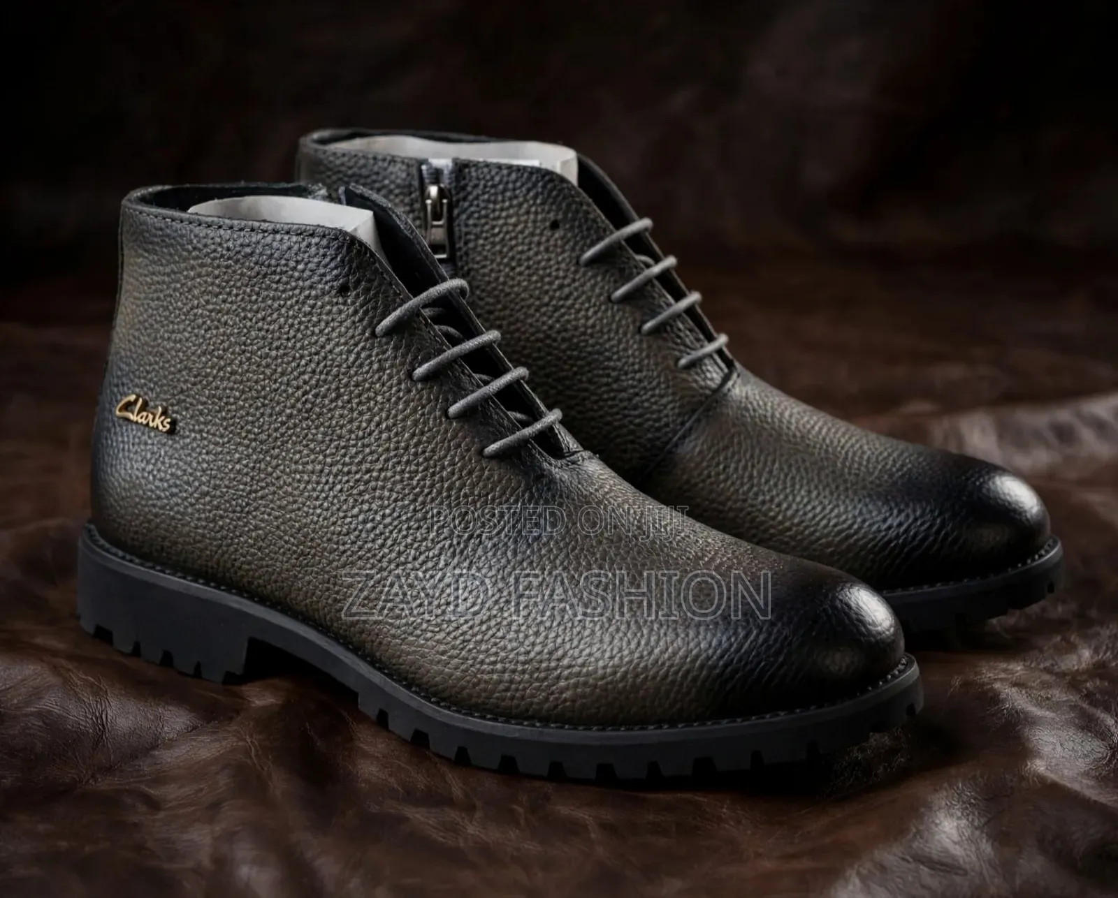 Grey Clarks Leather Boots