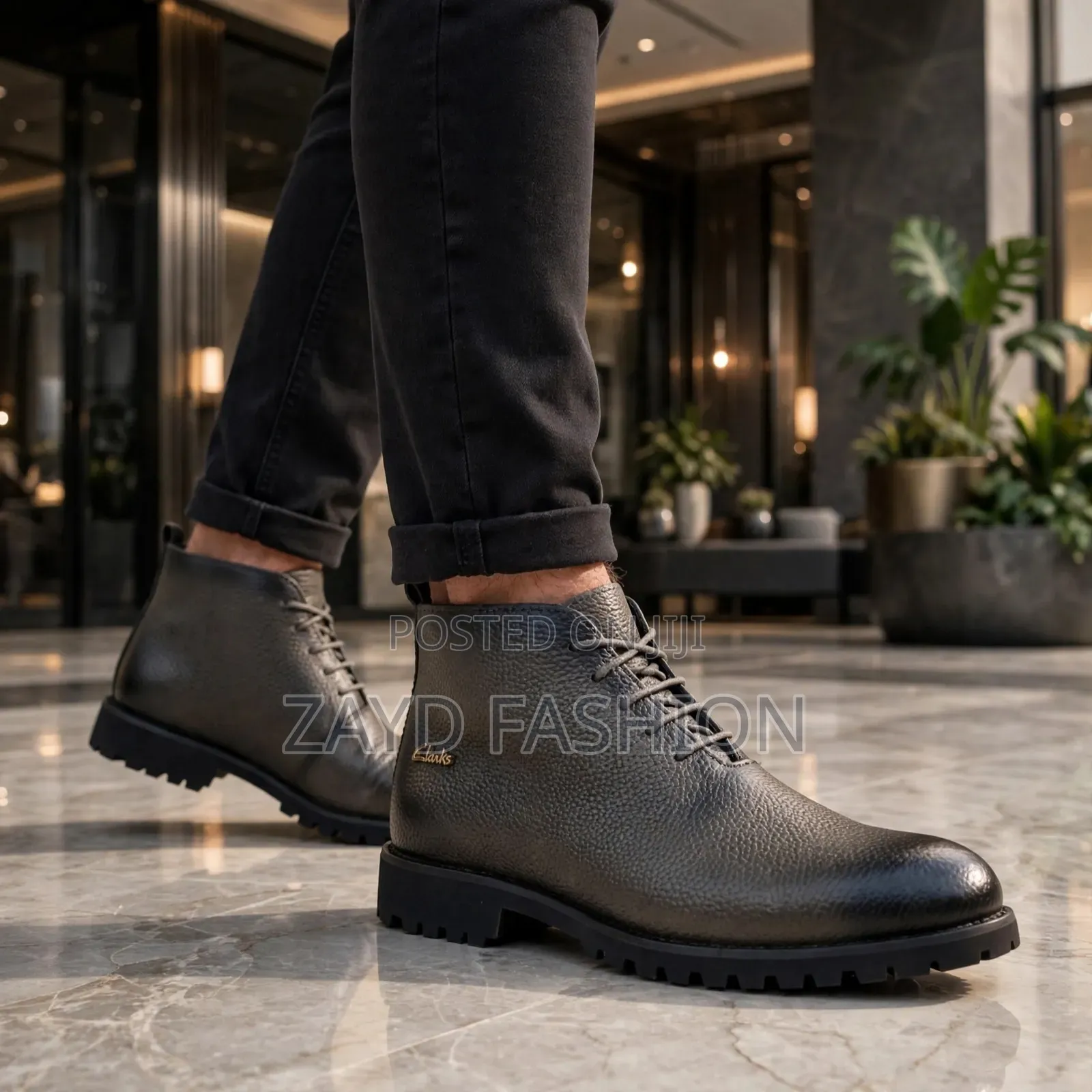 Grey Clarks Leather Boots