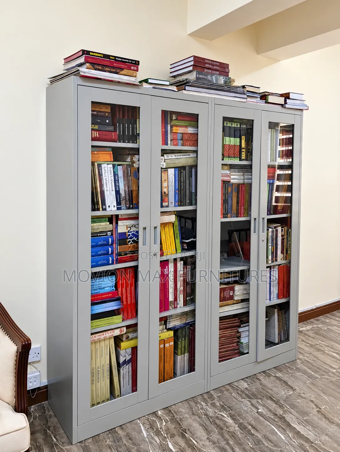 Cabinet Metal Office Bookcase /Glass Doors Lockable Library Cabinet