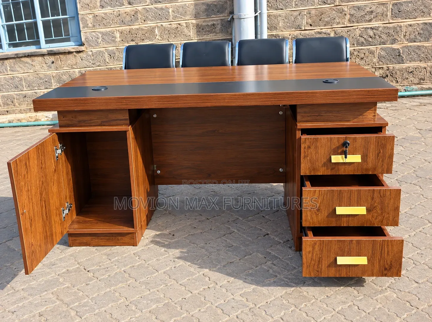 Executive Wooden Office Desk With /Side Cabinet – Modern Mahogany