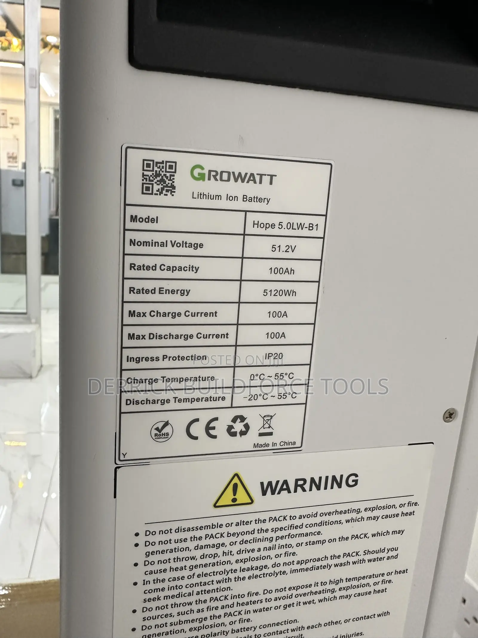 Growatt 51.2v 100ah 5kw/KWH/Kilowatt Solar Lithium Battery