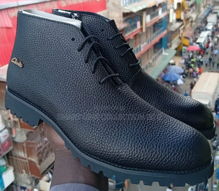 Black Textured Leather Ankle Boots