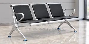 Modern 3-Seater Airport Waiting Bench Cushioned Silver Metal Frame