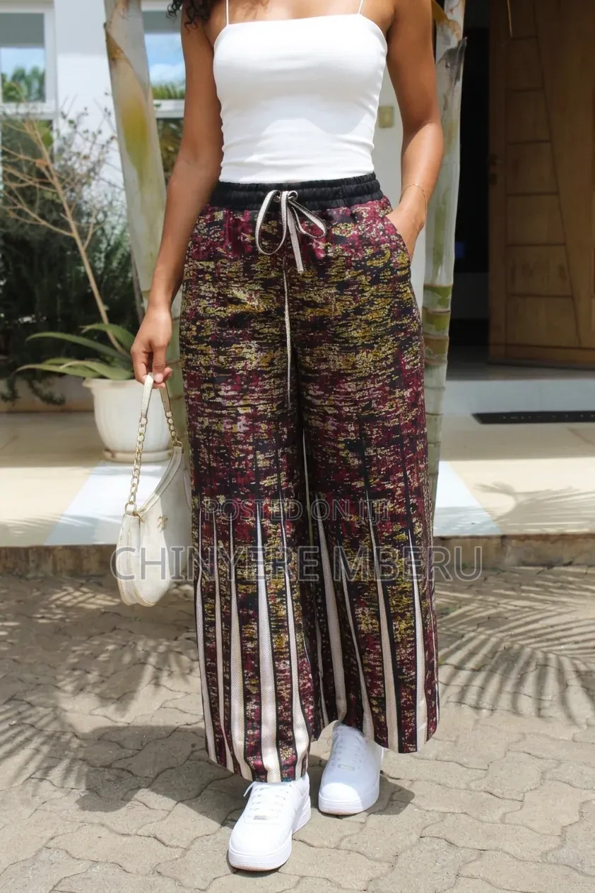 The Burgundy Mustard Abstract Ankara Print Chichi Wide Leg Pants