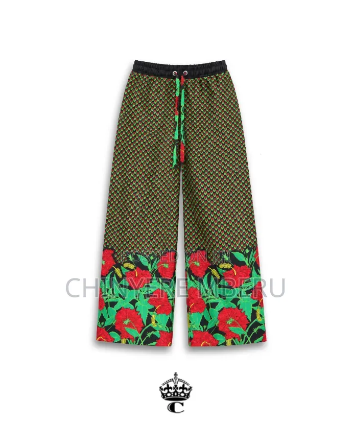 The Green & Red Floral Ankara Print Chichi Wide Leg Pants