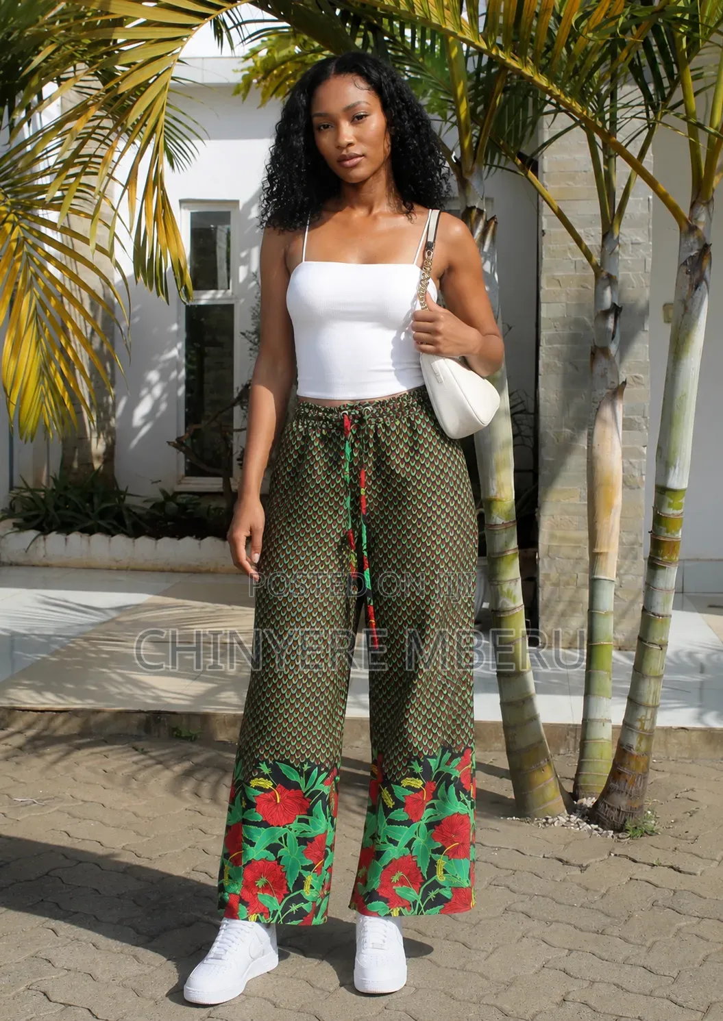 The Green & Red Floral Ankara Print Chichi Wide Leg Pants