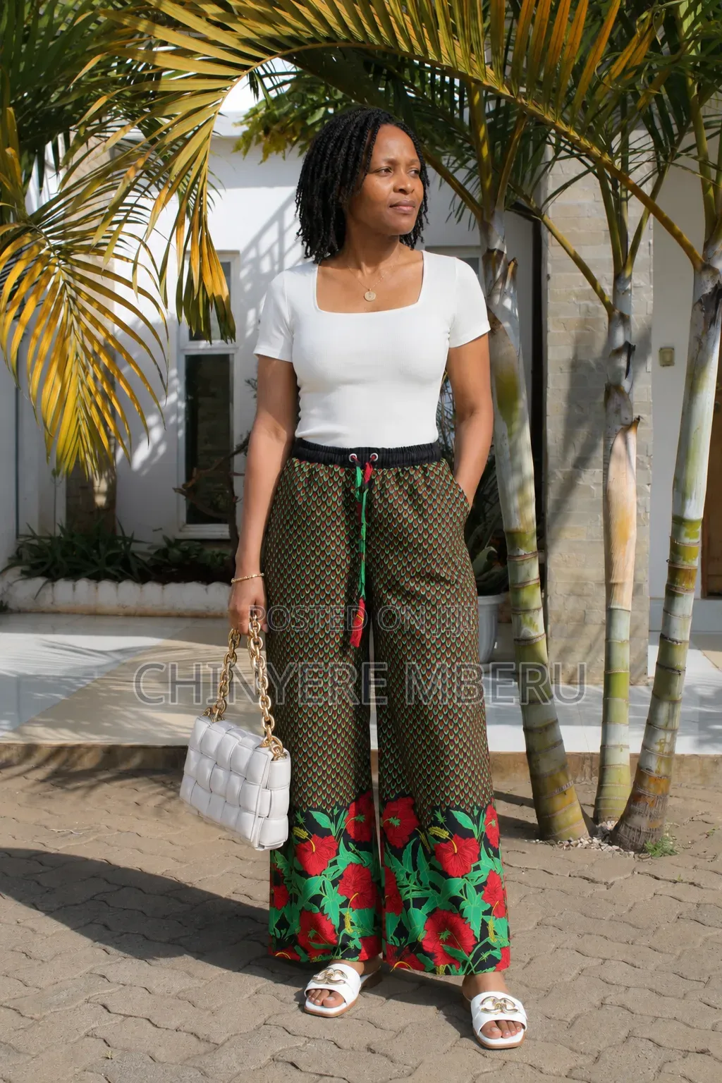 The Green & Red Floral Ankara Print Chichi Wide Leg Pants