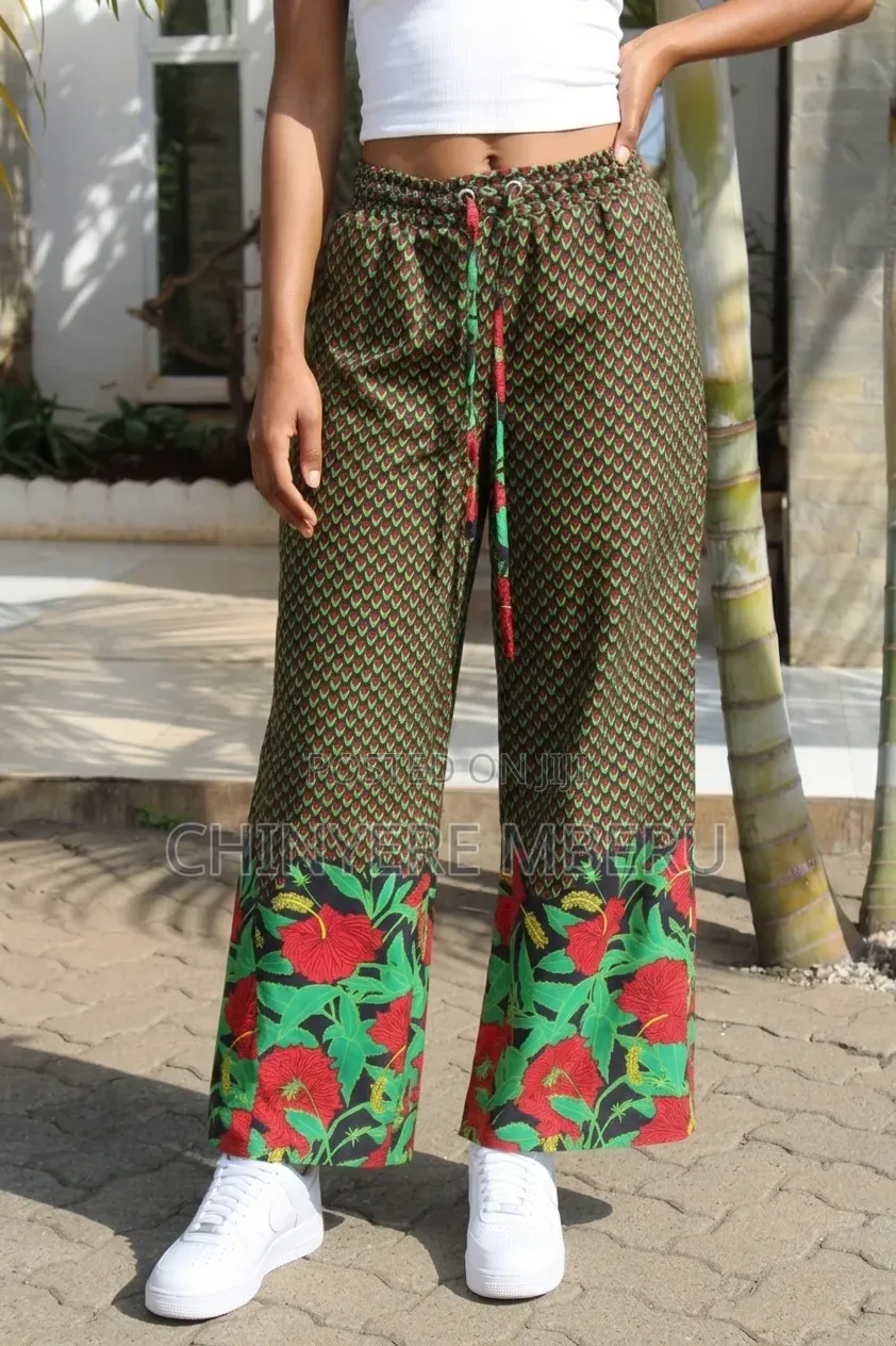 The Green & Red Floral Ankara Print Chichi Wide Leg Pants
