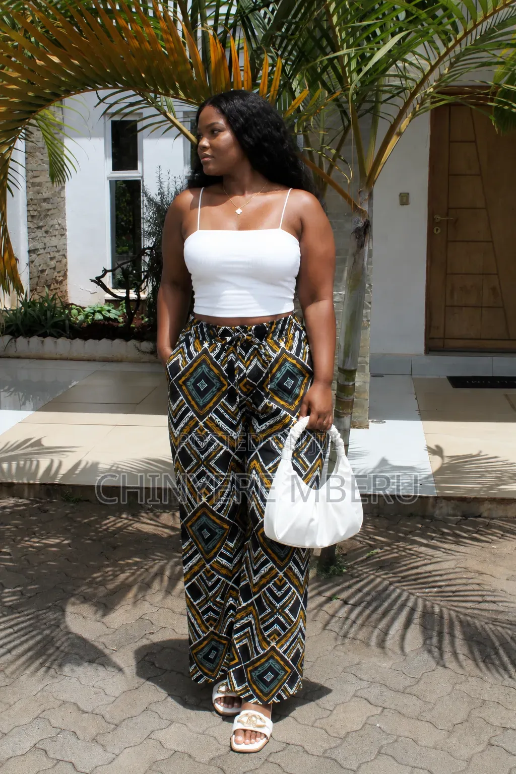 The Black, White & Gold Geometric Ankara Chichi Wide Leg Pants