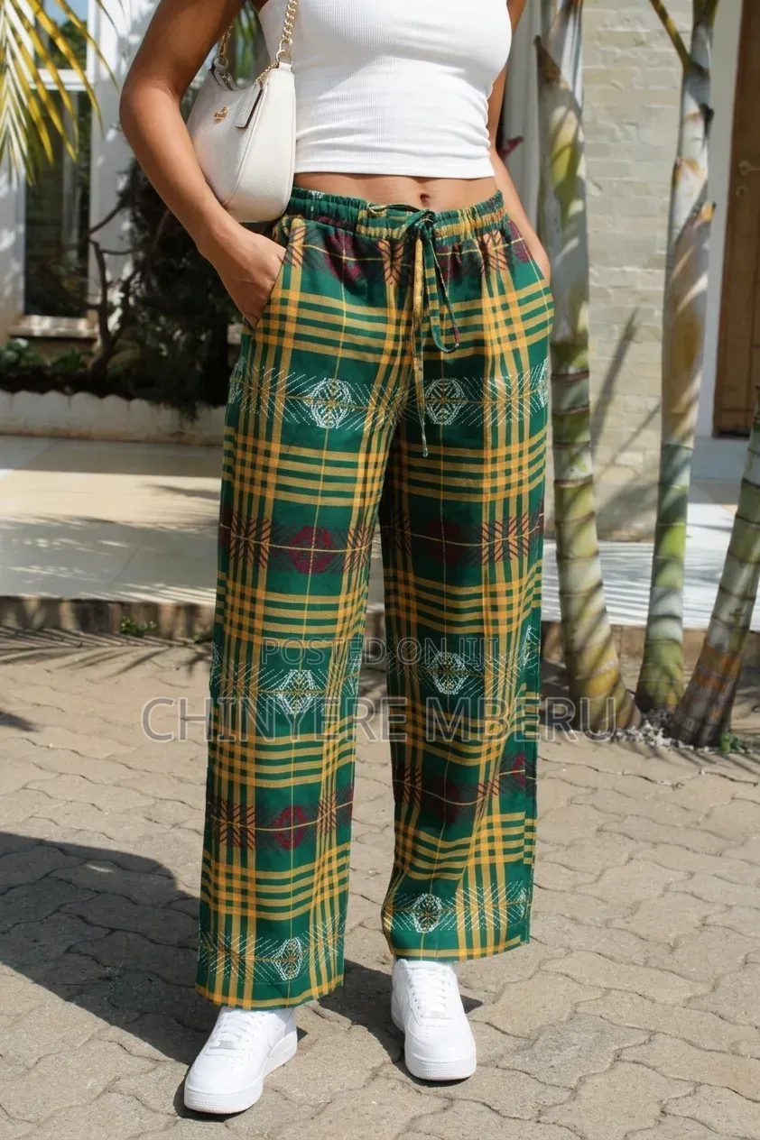 The Green & Mustard Plaid Chichi Wide Leg Pants