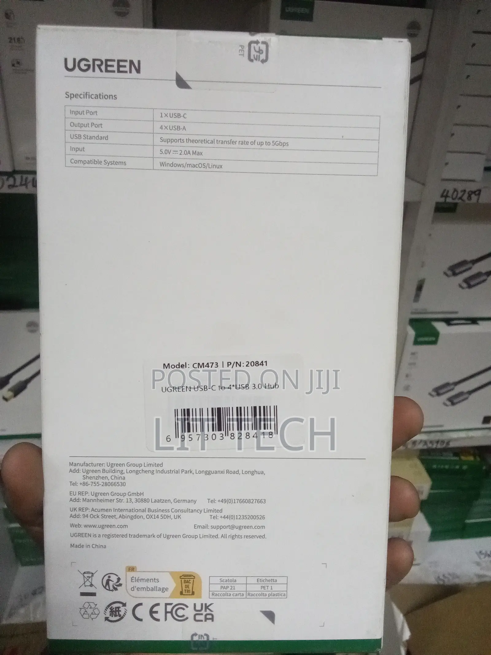 UGREEN USB-C to 4-Port USB 3.0 Hub (Model CM473, UG-20841).