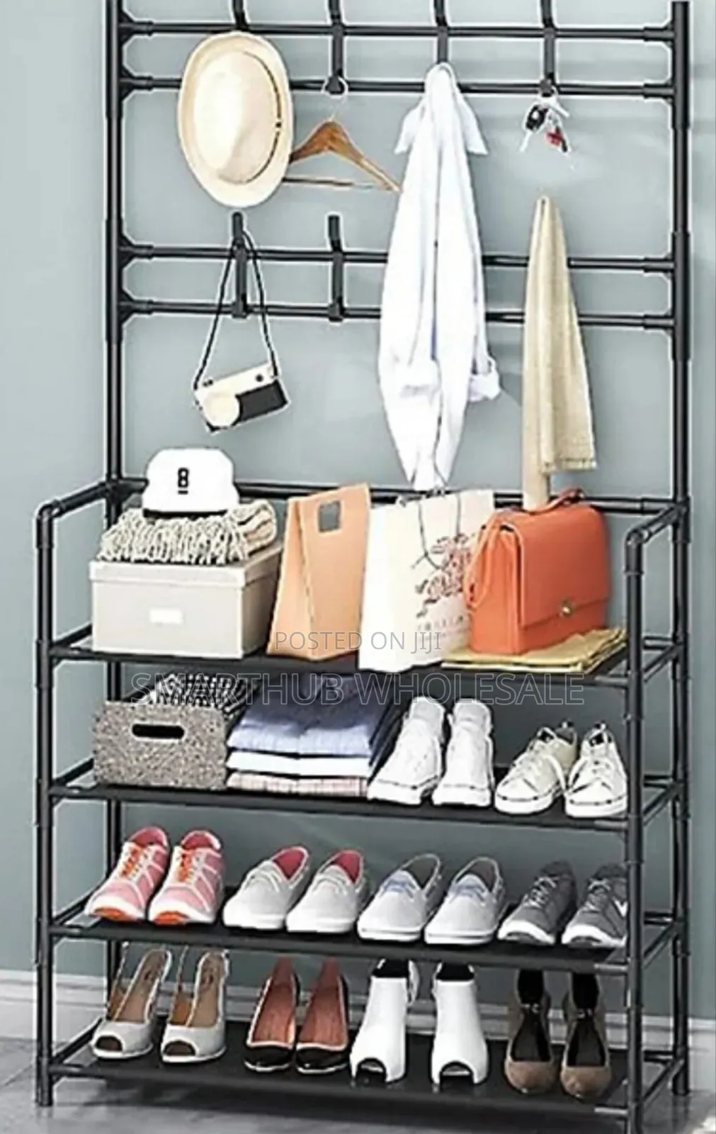 Shoe Rack With Hanger White and Black