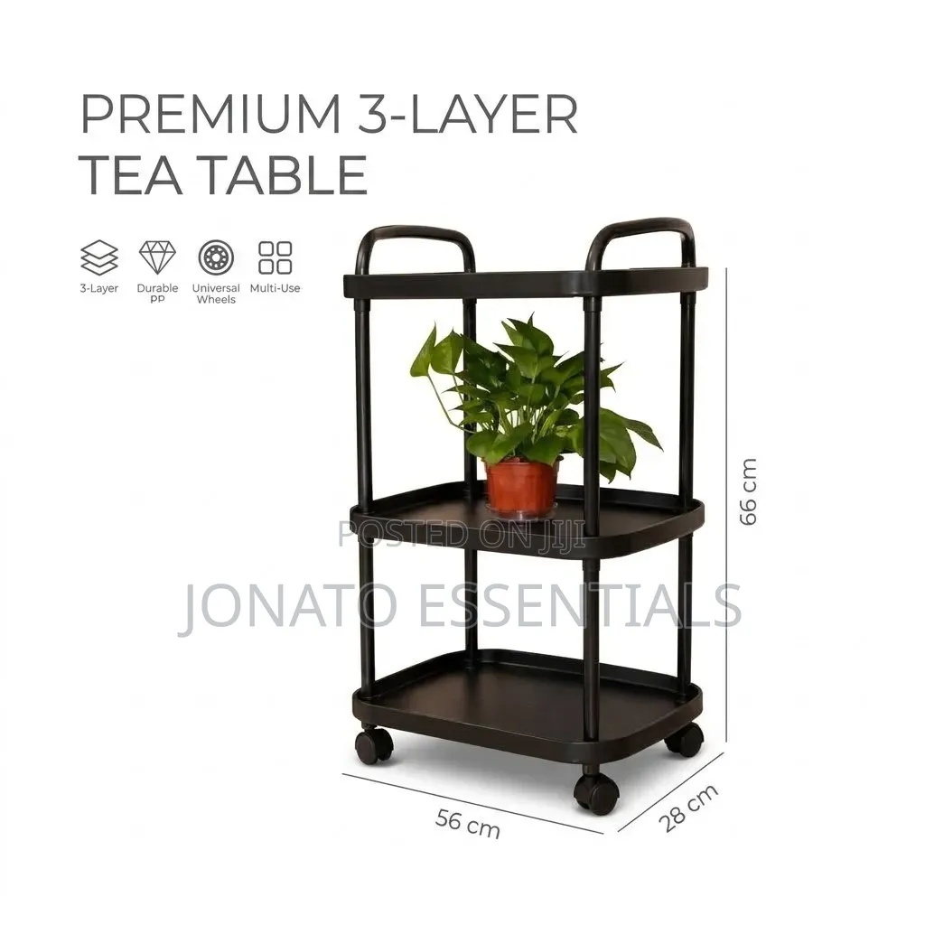 3 Layer Tea Table Rolling Storage Trolley Cart With Wheels