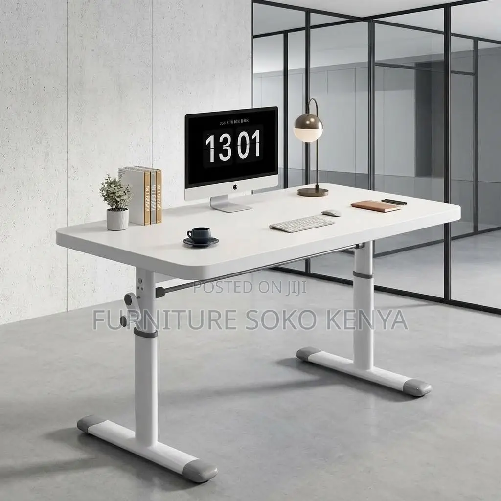Office Desk; 1.2 Meter White Manual Adjustable Desk