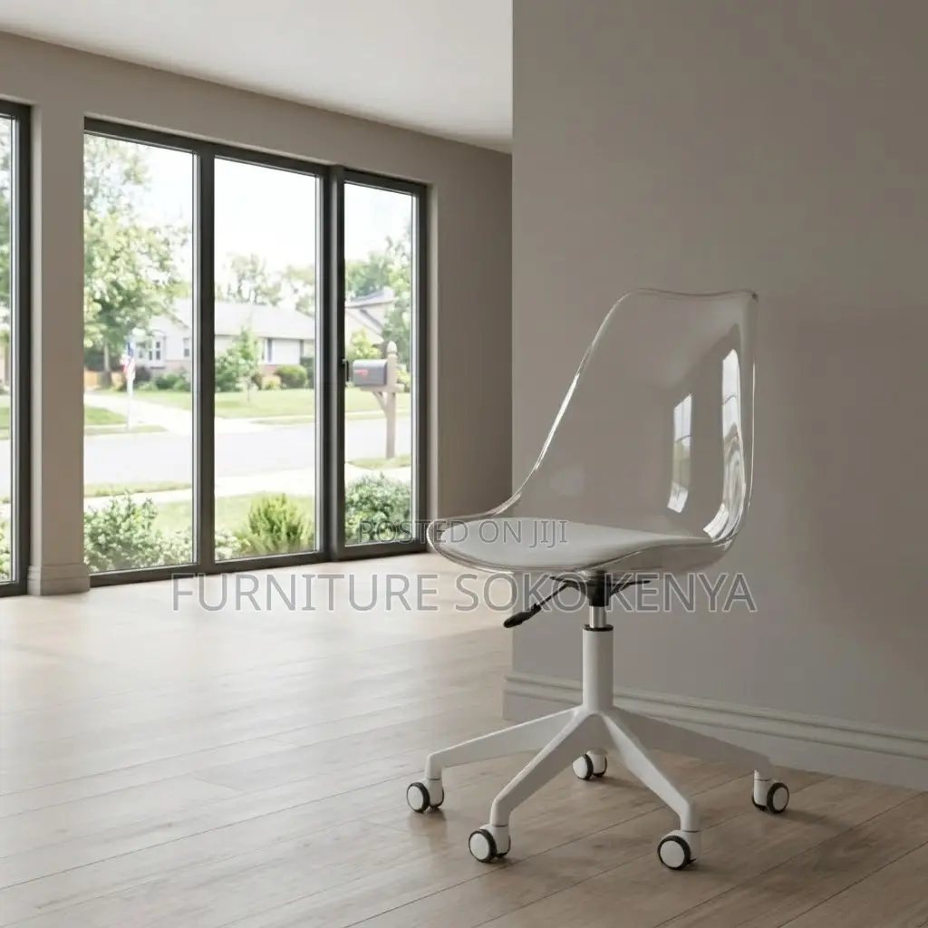 Home Chair; 360 Swivel White Clear Home Chair