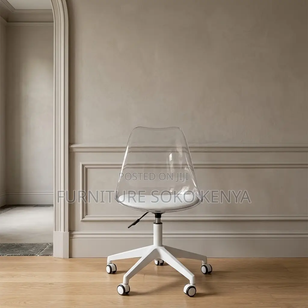 Home Chair; 360 Swivel White Clear Home Chair