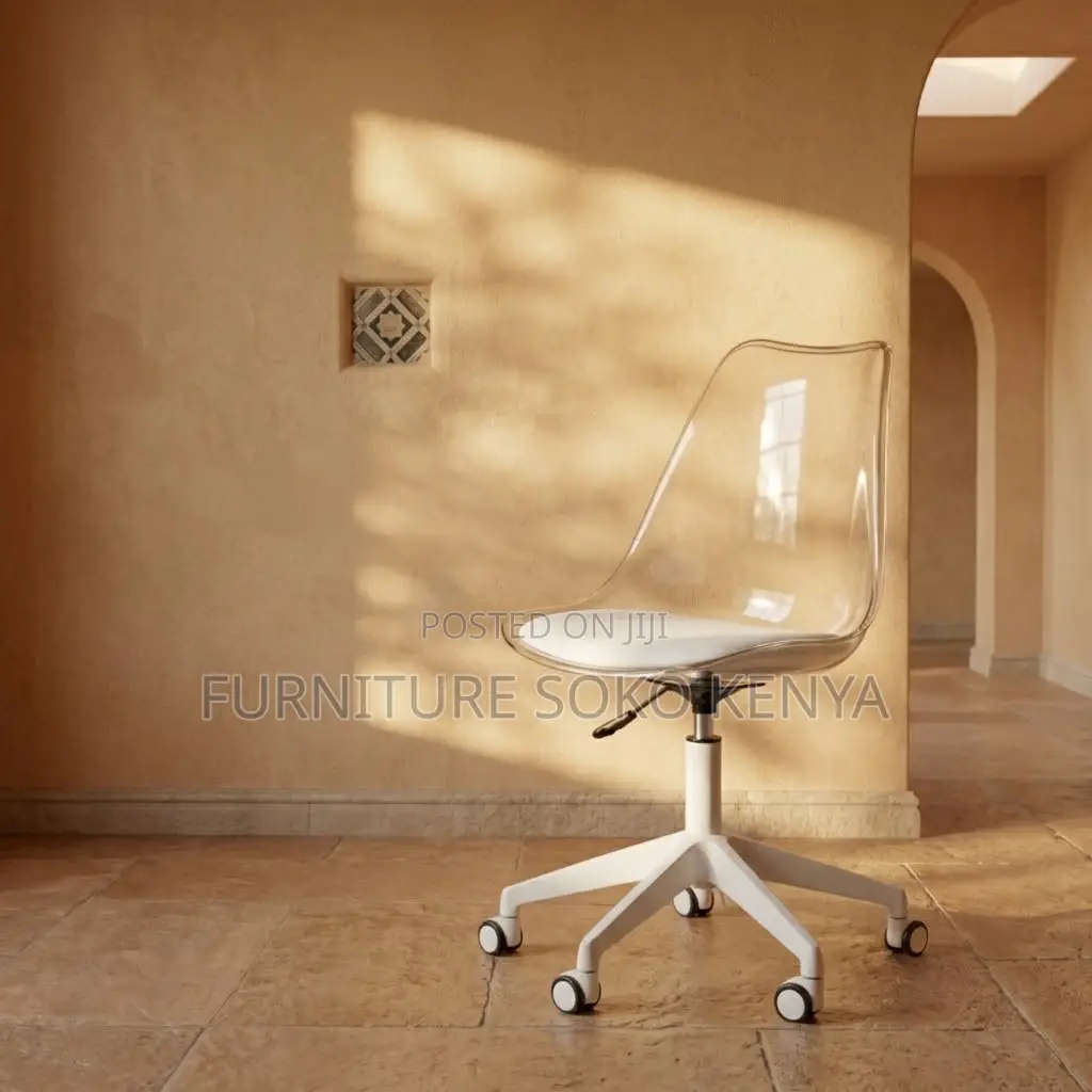 Home Chair; 360 Swivel White Clear Home Chair