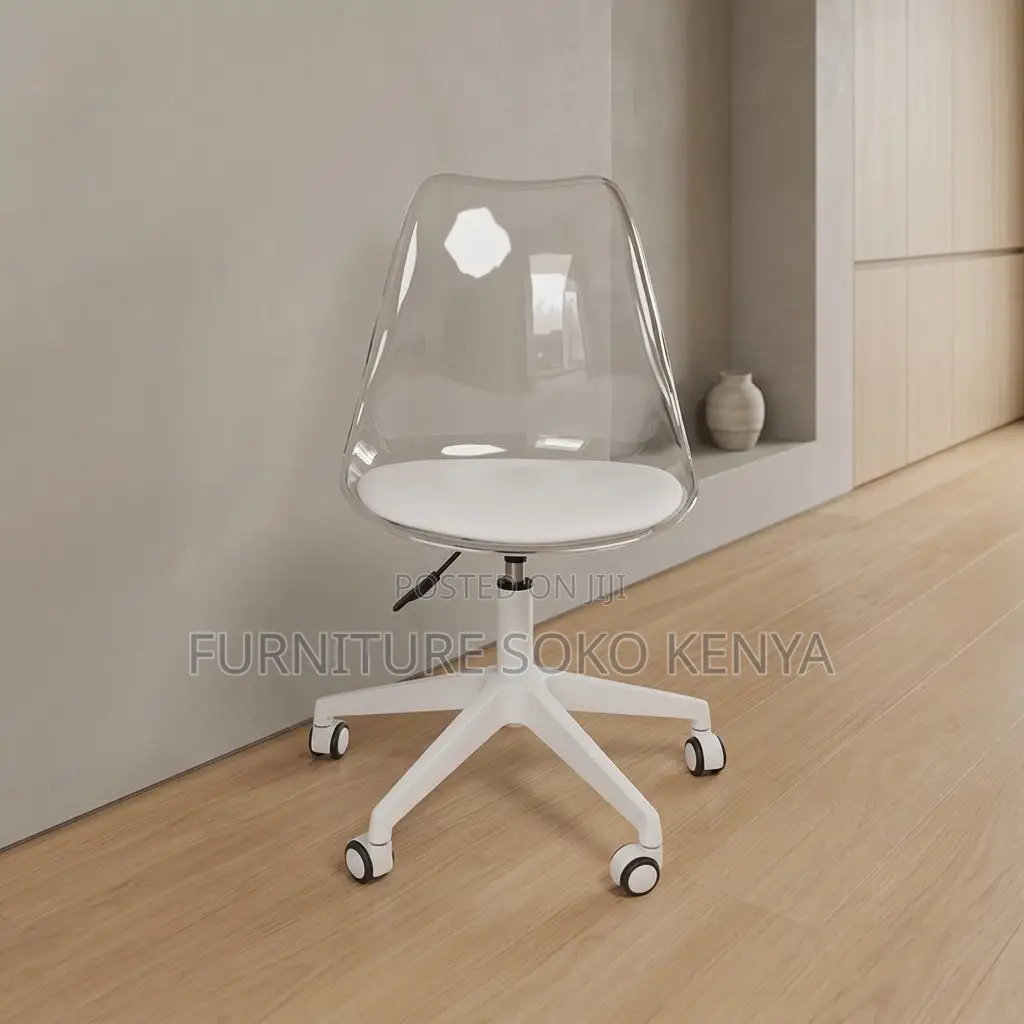 Home Chair; 360 Swivel White Clear Home Chair
