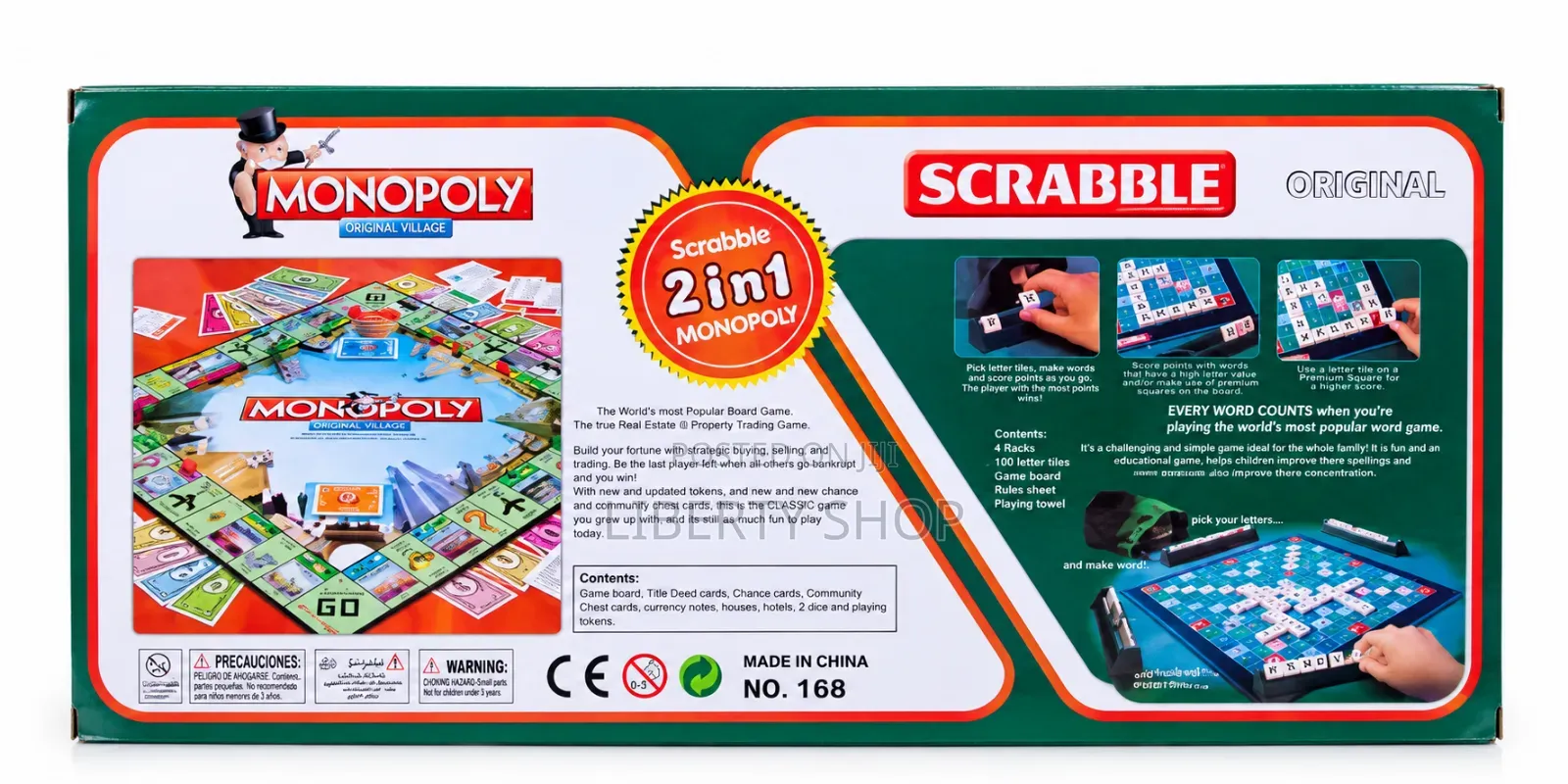 2-in-1 Scrabble and Monopoly Board Games – Word Building and Propertys