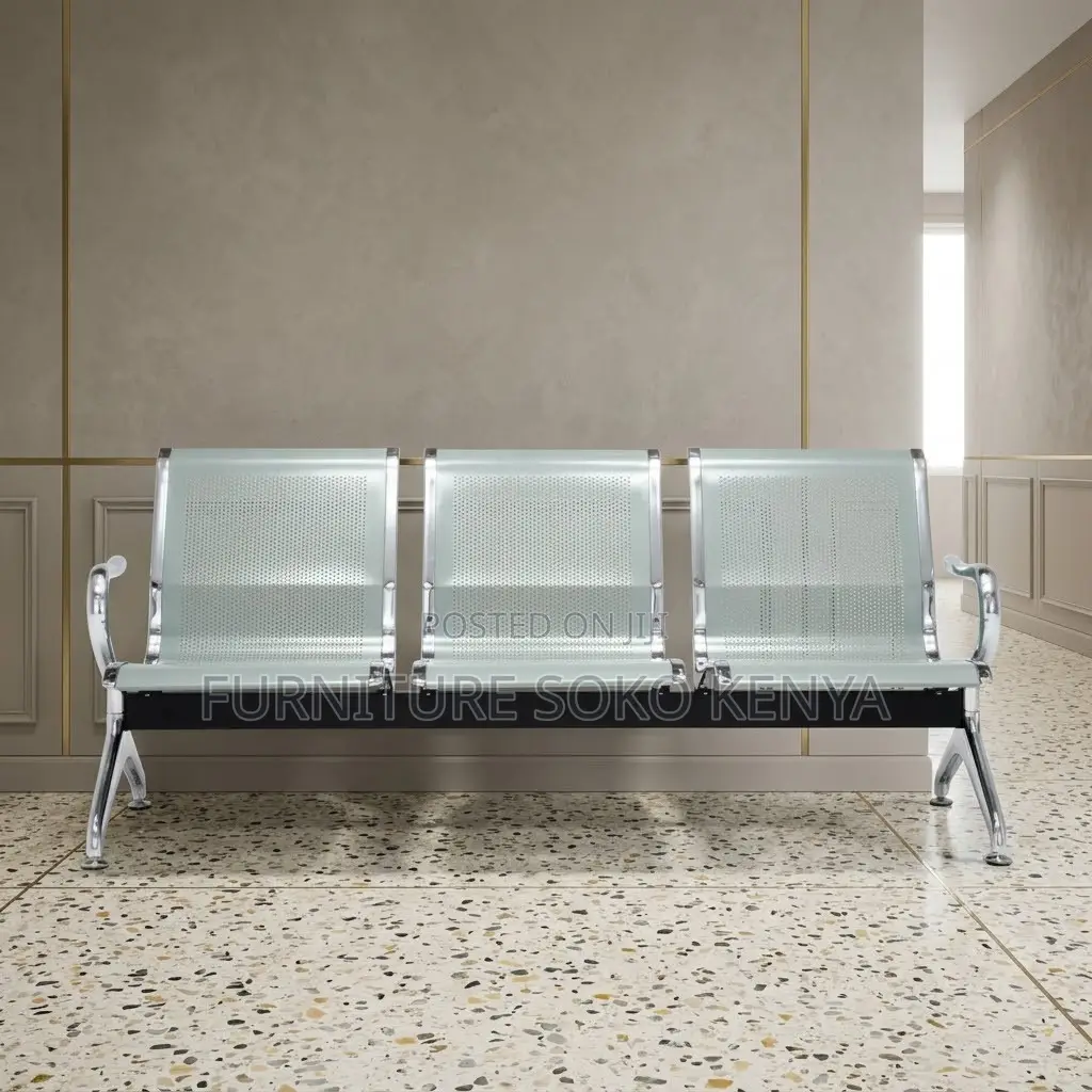 Office Bench; Stainless Three Link Reception Bench