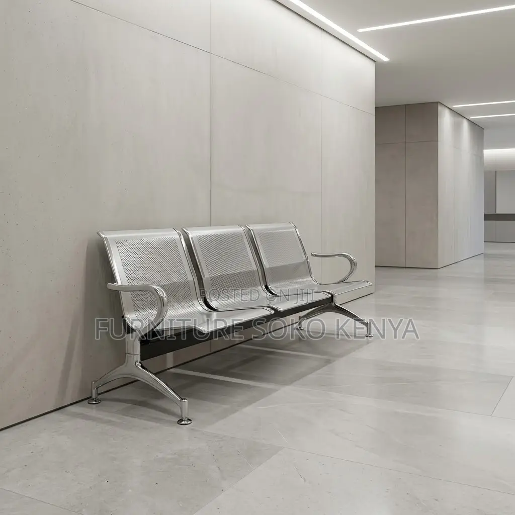 Office Bench; Stainless Three Link Reception Bench