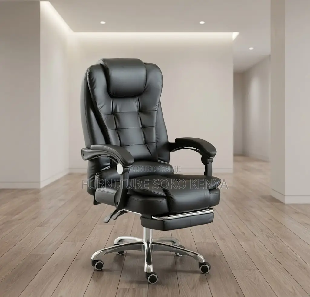 Office Chairs; Home Office Leather Chair With Folding Footrest