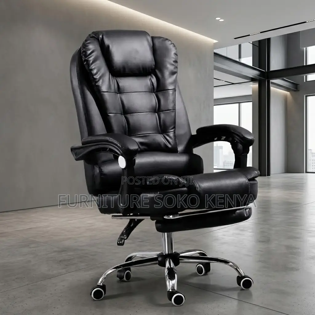 Office Chairs; Home Office Leather Chair With Folding Footrest