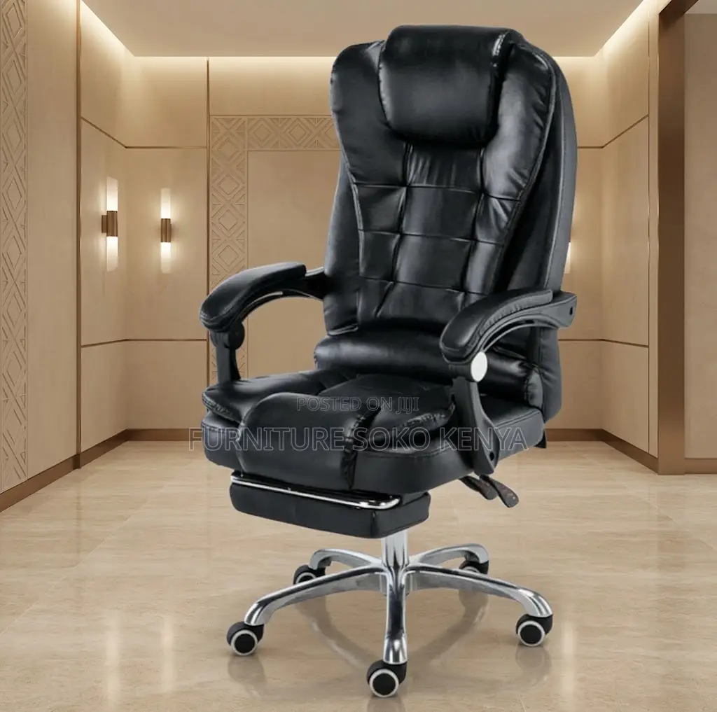 Office Chairs; Home Office Leather Chair With Folding Footrest