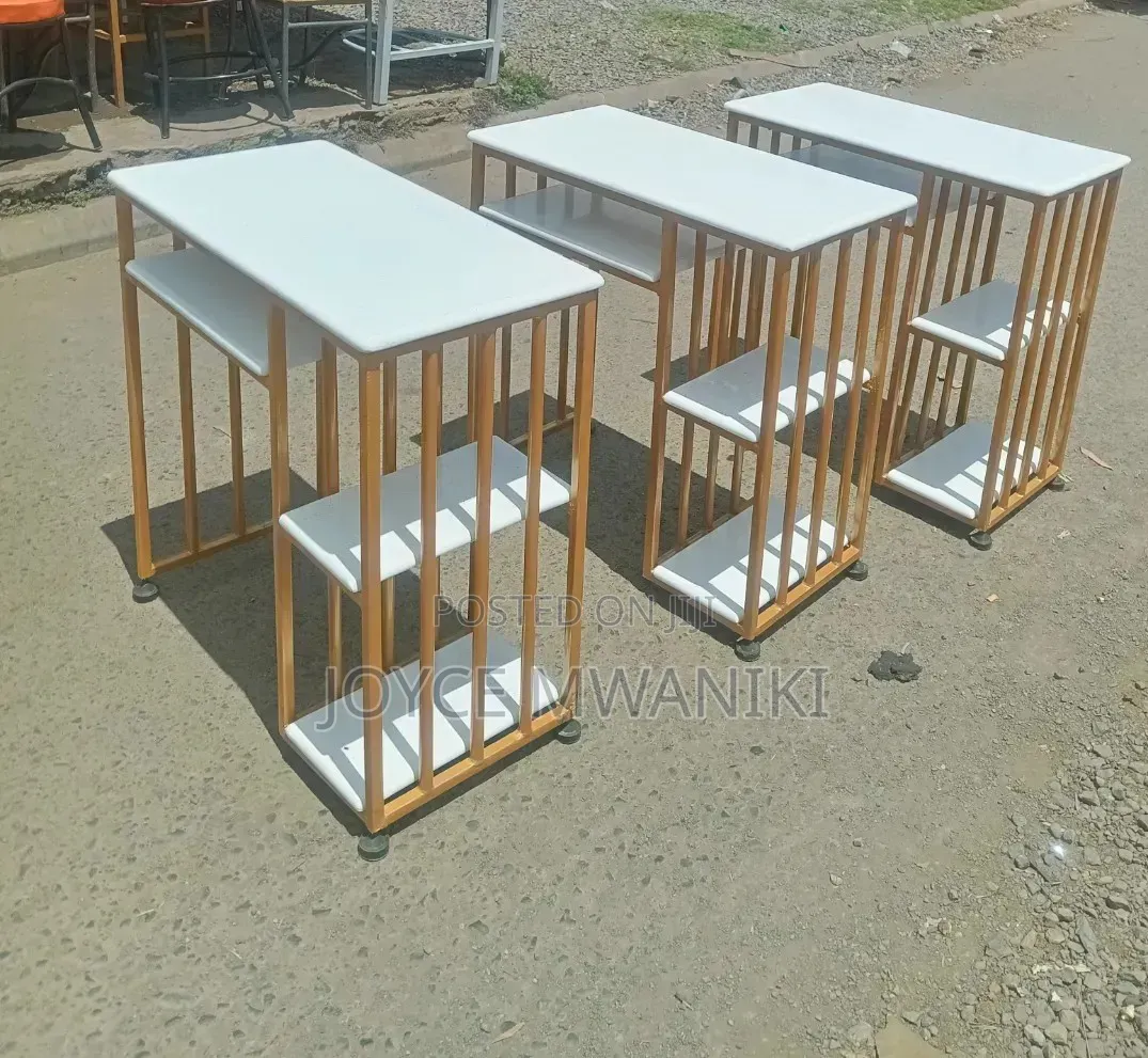 White Plain Manicure Table, With Marble Top and Gold Frame 