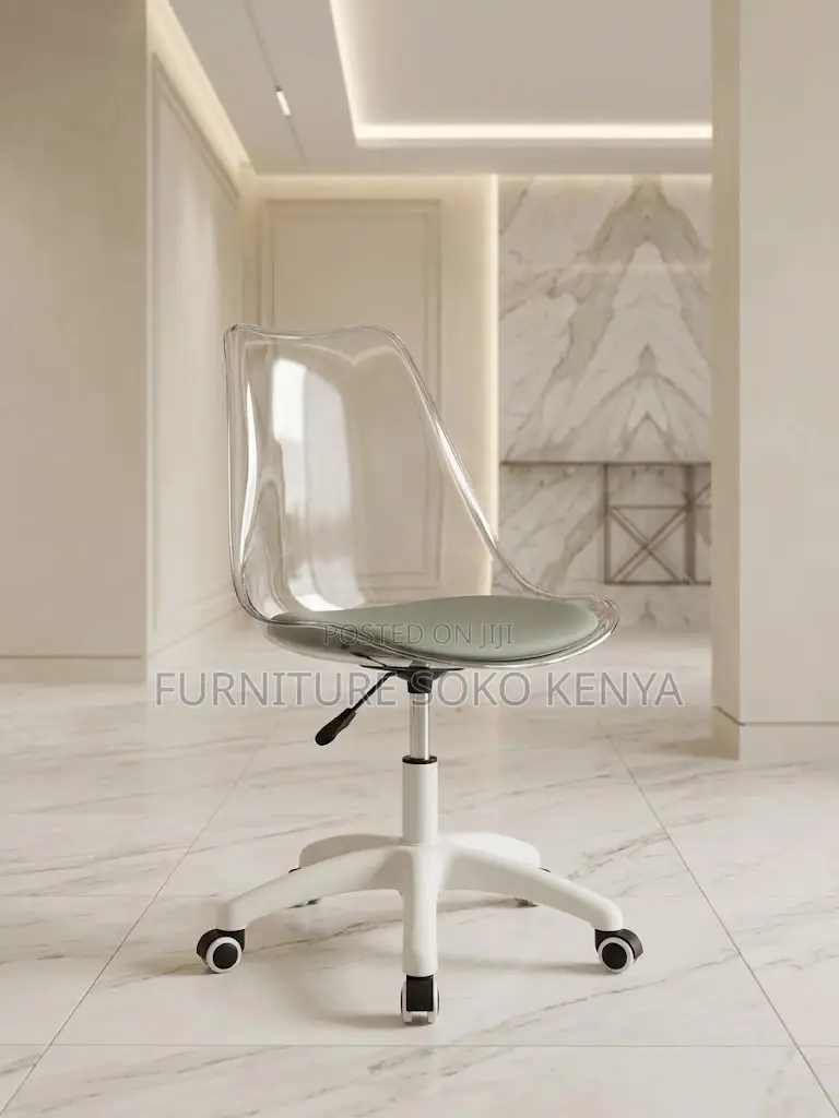 Home Chair; Clerical White Dining Chair With Clear Back Support