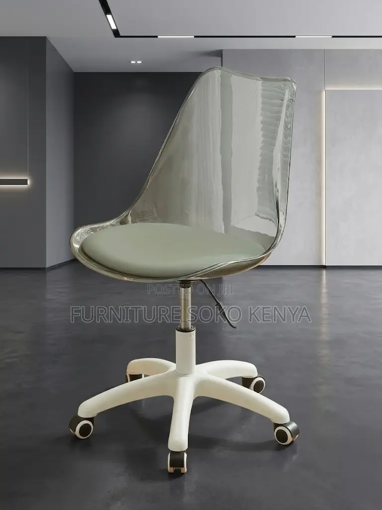 Home Chair; Clerical White Dining Chair With Clear Back Support