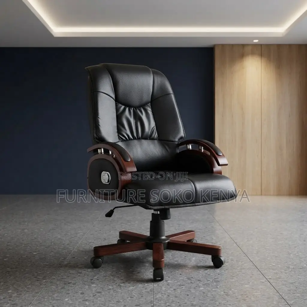 Office Chair; Heavy Leather High Back Executive CEO Chair