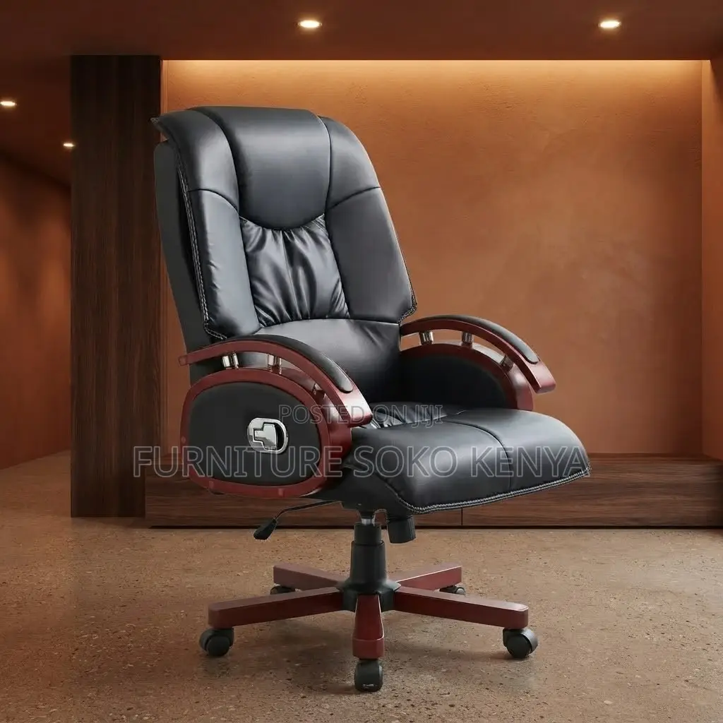 Office Chair; Heavy Leather High Back Executive CEO Chair