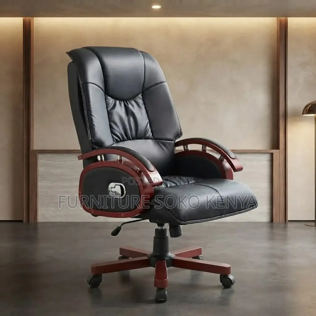 Office Chair; Heavy Leather High Back Executive CEO Chair