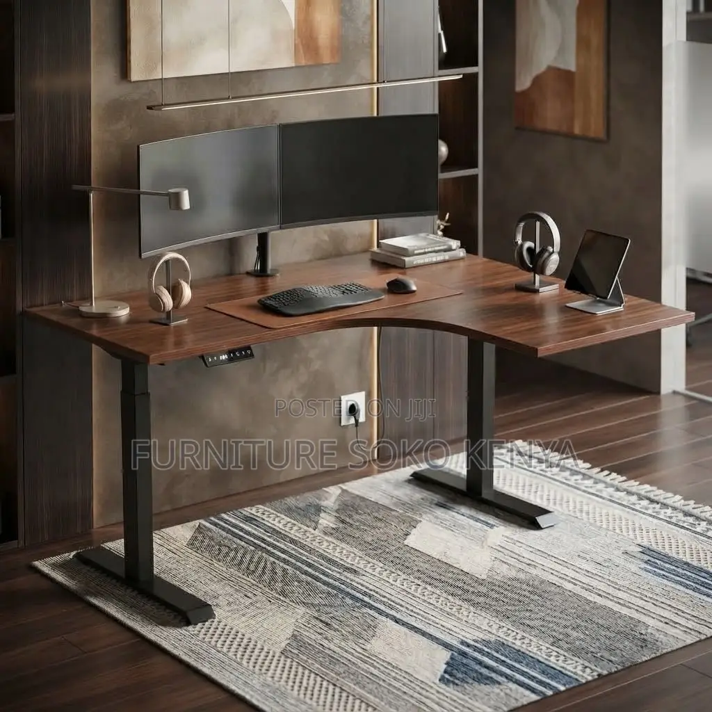 Office Desk; 140cm Adjustable Electric L Extended Desk