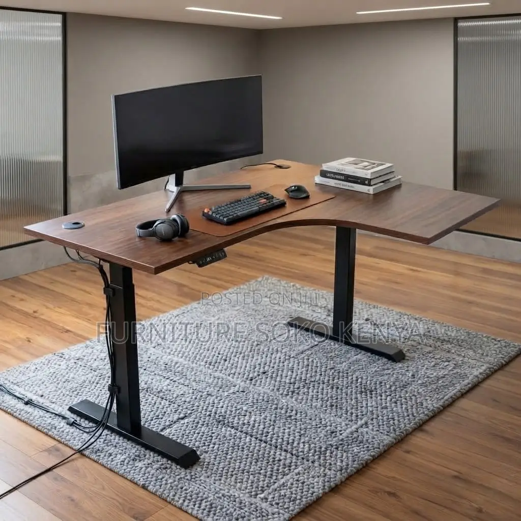 Office Desk; 140cm Adjustable Electric L Extended Desk