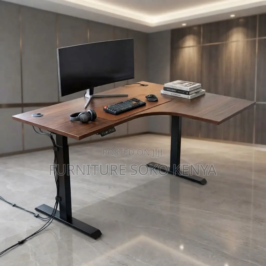 Office Desk; 140cm Adjustable Electric L Extended Desk