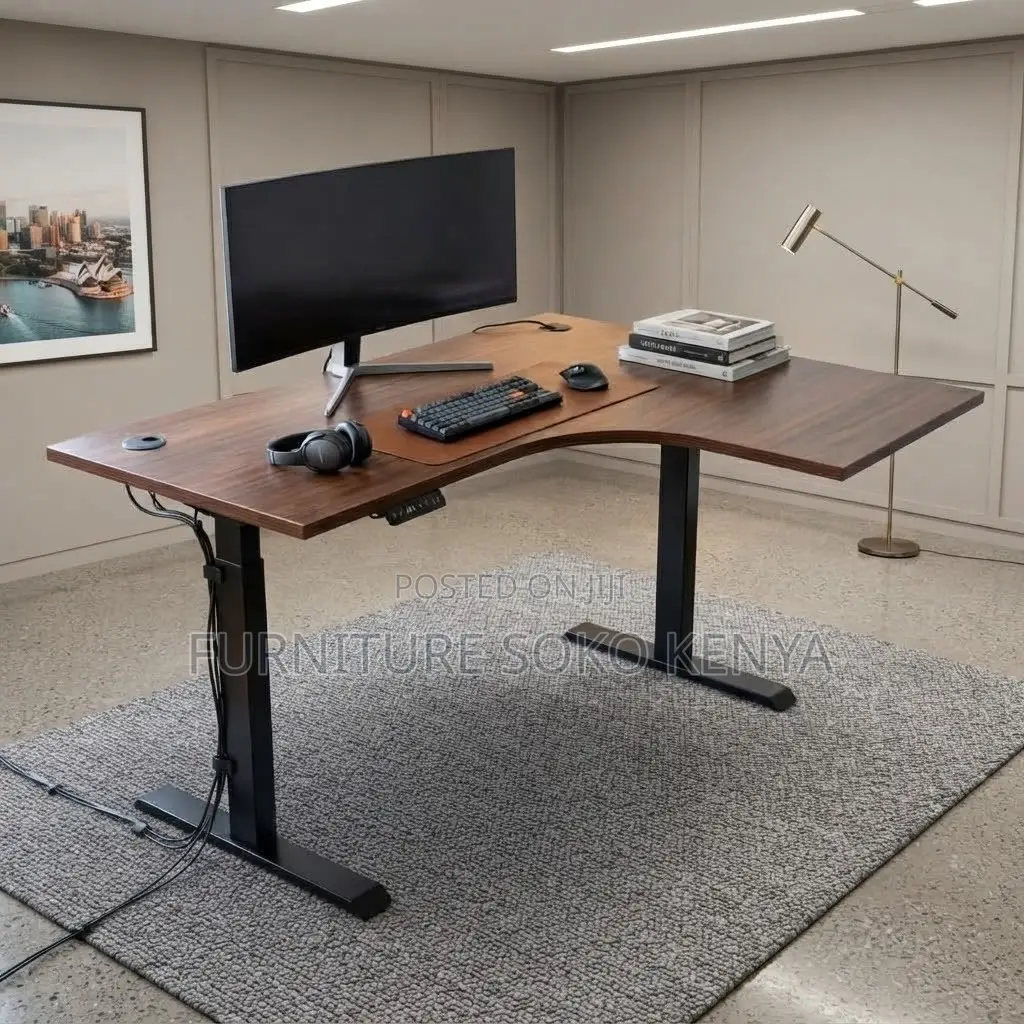 Office Desk; 140cm Adjustable Electric L Extended Desk