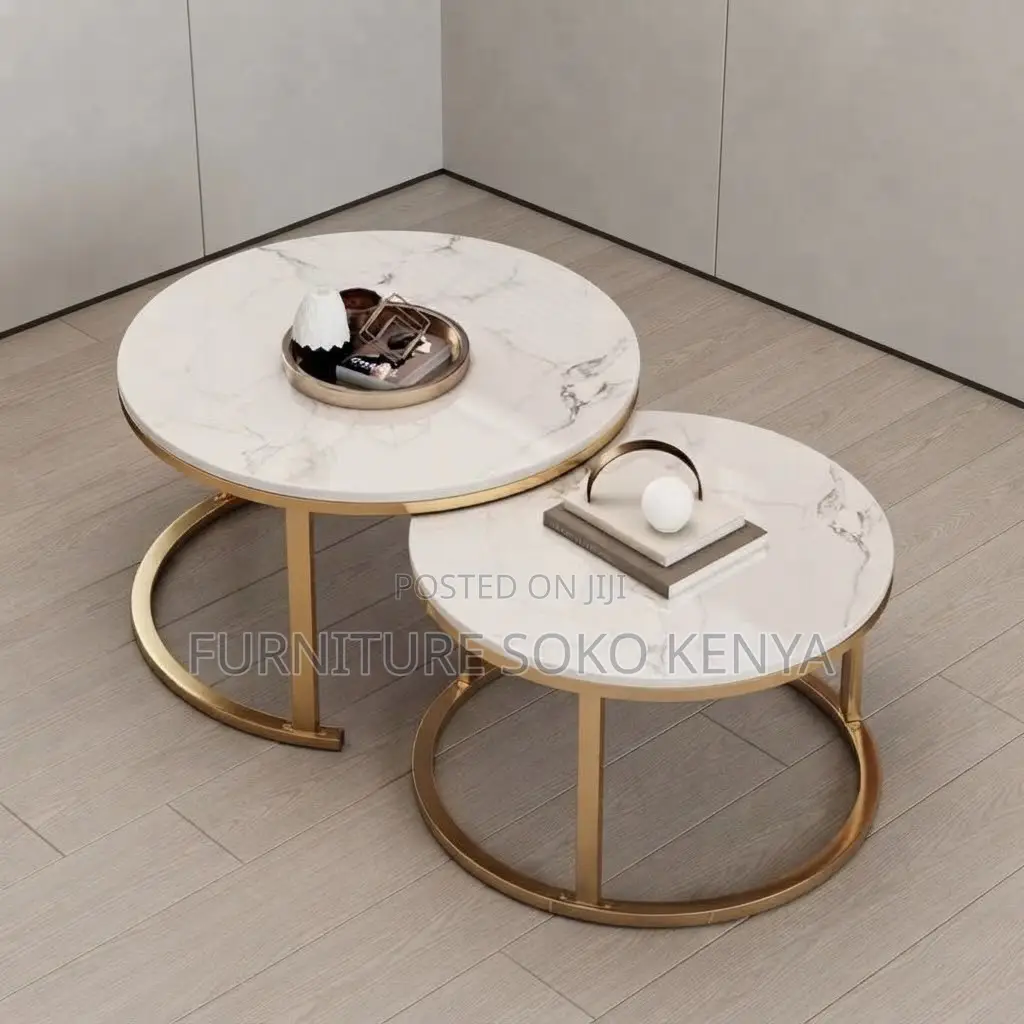 Coffee Table; Round Marble Pair Coffee Table