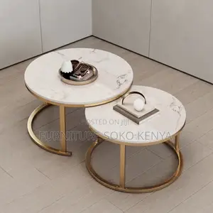 Coffee Table; Round Marble Pair Coffee Table
